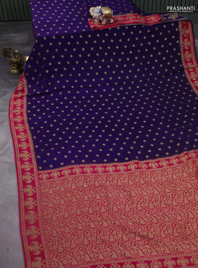 Banarasi crepe saree blue and pink with woven buttas and woven border