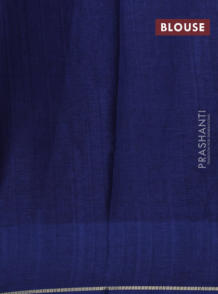 Semi tussar saree navy blue with allover zari checked pattern and embroidery border