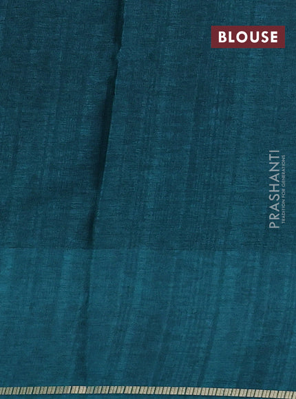 Semi tussar saree green with allover zari checked pattern and embroidery border