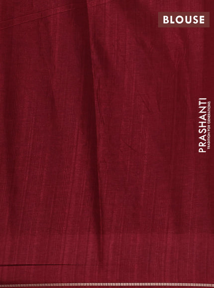 Semi tussar saree maroon with allover zari checked pattern and embroidery border