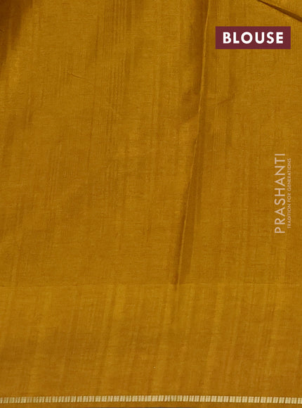 Semi tussar saree mustard yellow with allover zari checked pattern and embroidery border