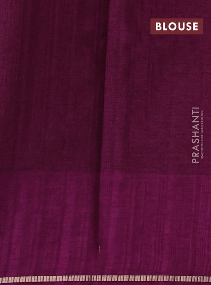 Semi tussar saree wine shade with allover zari checked pattern and embroidery border