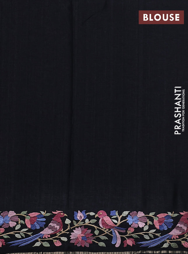 Semi tussar saree black with allover zari checked pattern and embroidery border