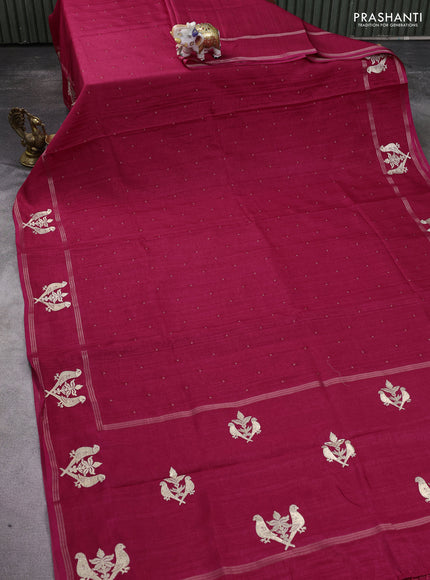 Semi tussar saree pink with zari woven buttas and zari woven embroidery butta border