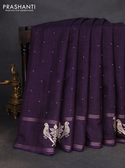 Semi tussar saree wine shade with zari woven buttas and zari woven embroidery butta border