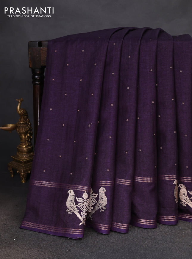 Semi tussar saree wine shade with zari woven buttas and zari woven embroidery butta border