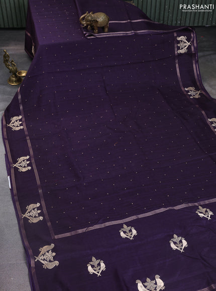 Semi tussar saree wine shade with zari woven buttas and zari woven embroidery butta border