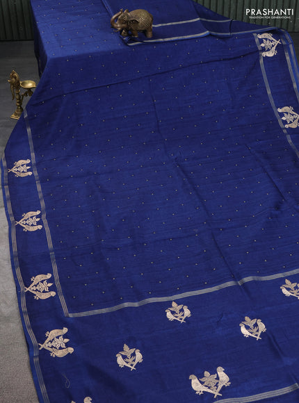 Semi tussar saree navy blue with zari woven buttas and zari woven embroidery butta border