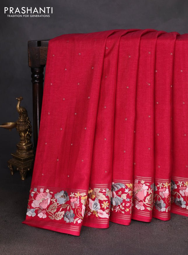 Semi tussar saree pink with zari woven buttas and zari woven embroidery butta border