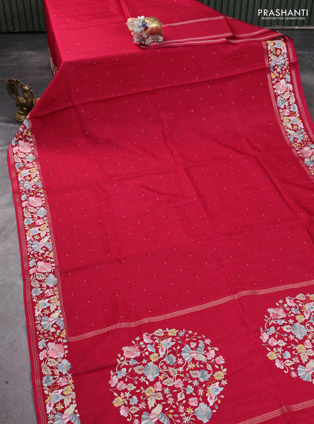 Semi tussar saree pink with zari woven buttas and zari woven embroidery butta border