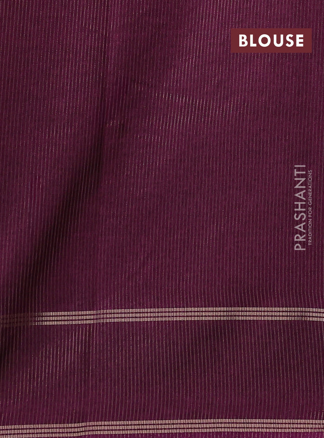 Semi tussar saree deep purple with zari woven buttas and zari woven embroidery butta border