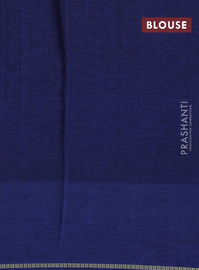 Semi tussar saree navy blue with allover zari checked pattern and embroidery border