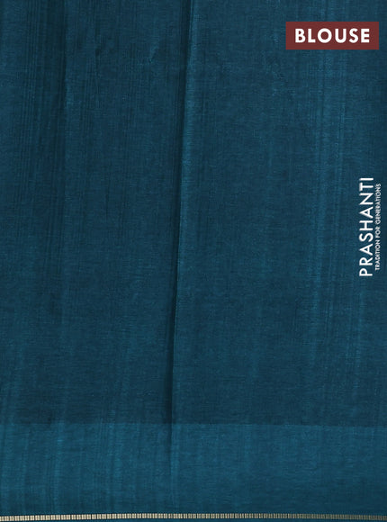 Semi tussar saree green with allover zari checked pattern and embroidery border