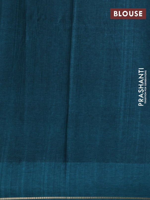 Semi tussar saree green with allover zari checked pattern and embroidery border