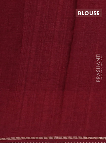 Semi tussar saree maroon with allover zari checked pattern and embroidery border