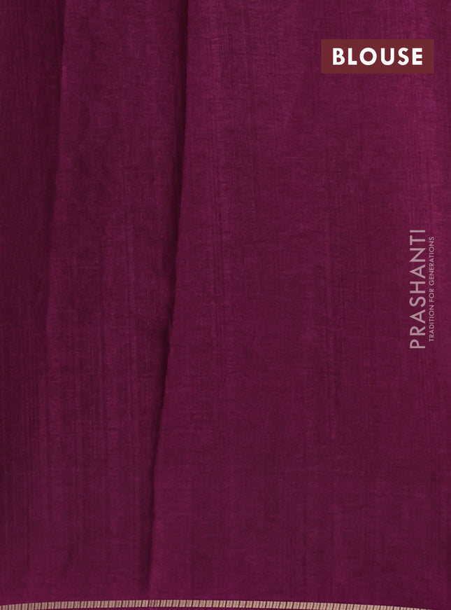 Semi tussar saree wine shade with allover zari checked pattern and embroidery border