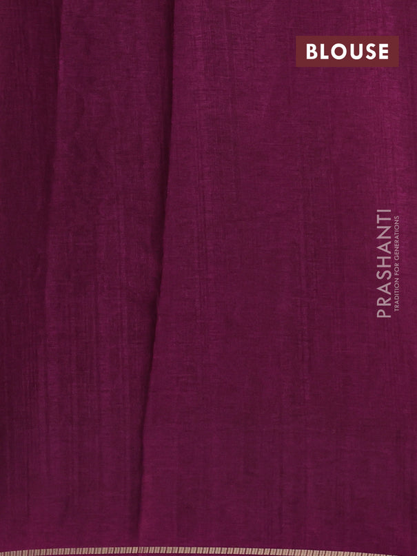 Semi tussar saree wine shade with allover zari checked pattern and embroidery border