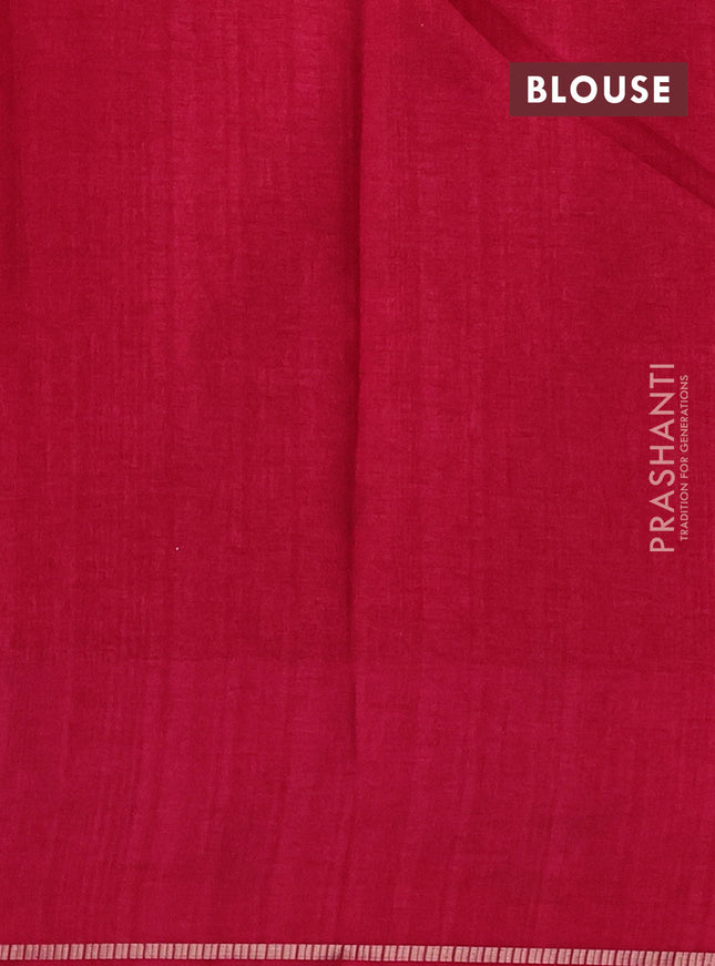 Semi tussar saree pink with allover zari checked pattern and embroidery border