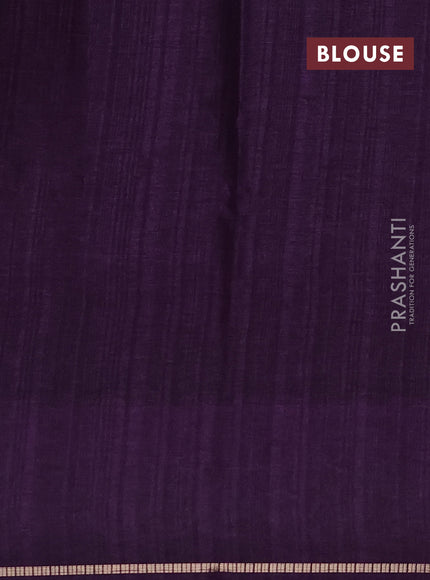 Semi tussar saree deep purple with allover zari checked pattern and embroidery border