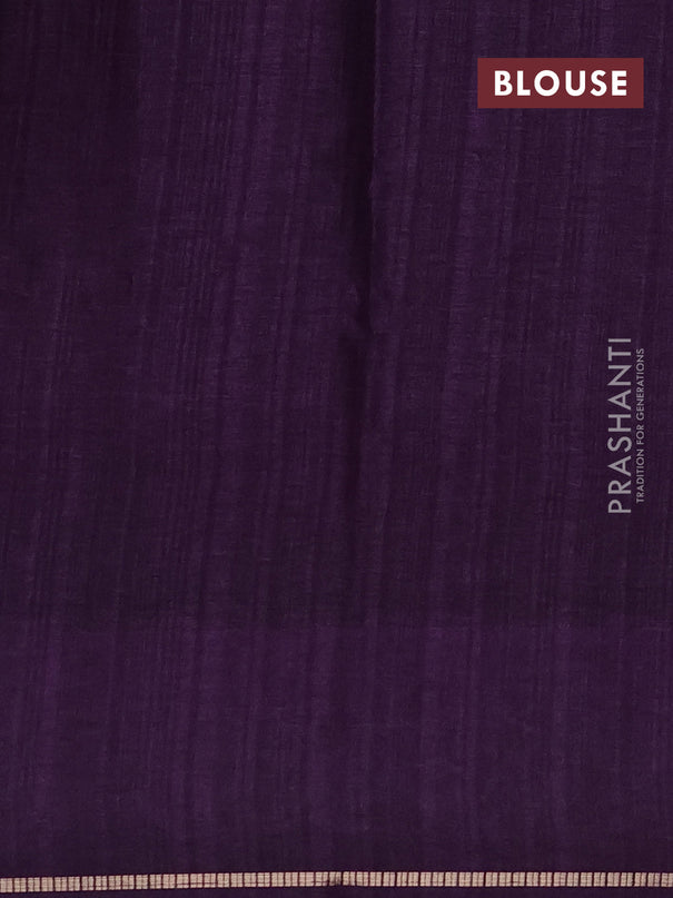 Semi tussar saree deep purple with allover zari checked pattern and embroidery border