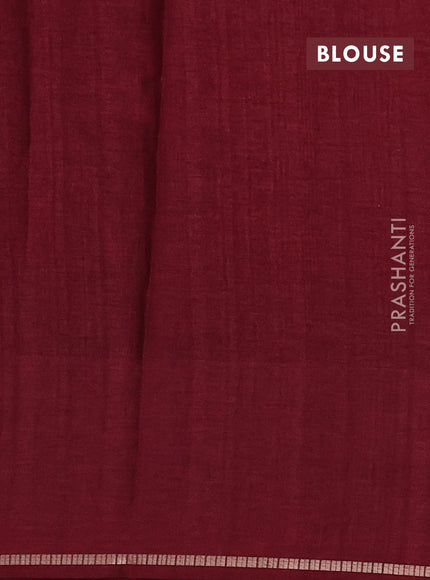 Semi tussar saree maroon with allover zari checked pattern and embroidery border