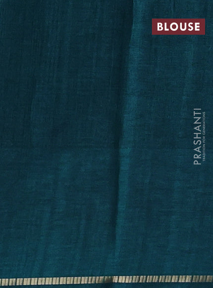 Semi tussar saree green with allover zari checked pattern and embroidery border
