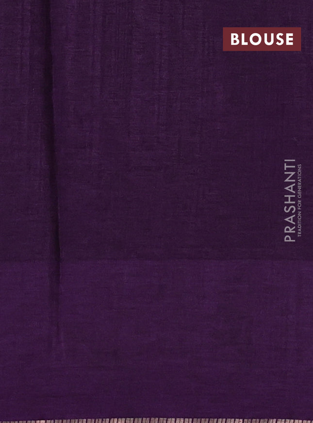 Semi tussar saree deep purple with allover zari checked pattern and embroidery border