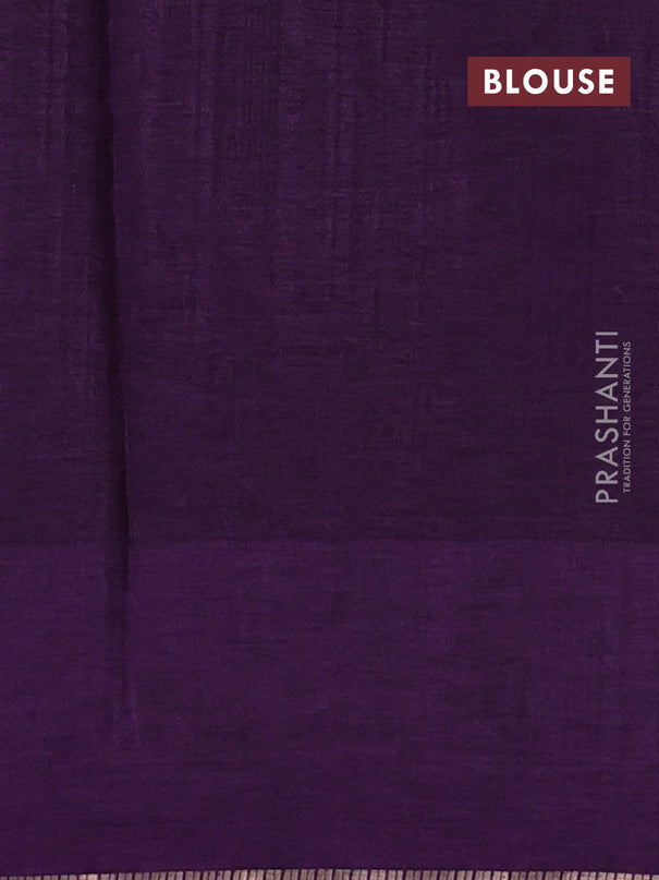 Semi tussar saree deep purple with allover zari checked pattern and embroidery border