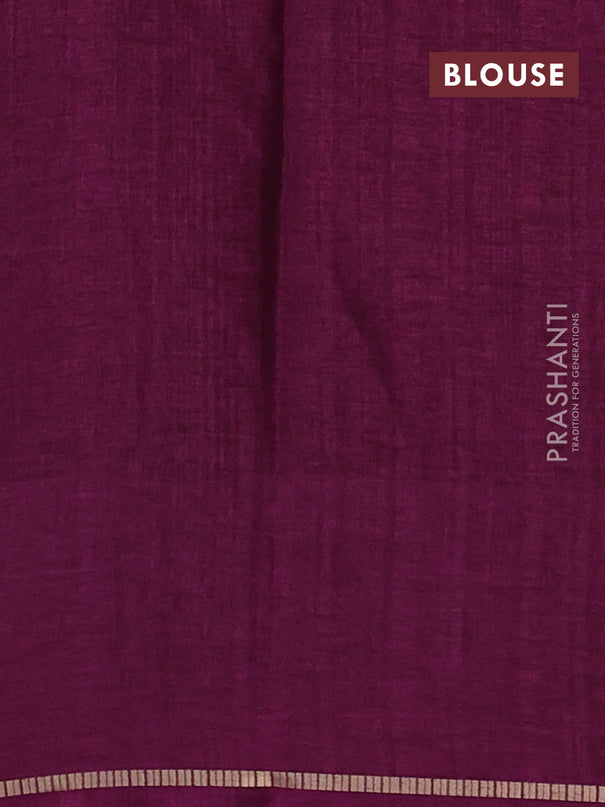 Semi tussar saree wine shade with allover zari checked pattern and embroidery border