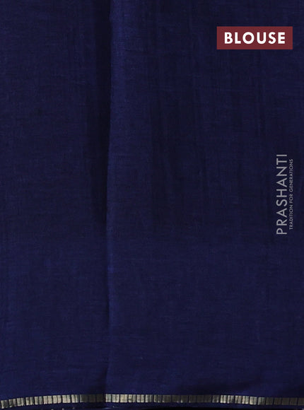 Semi tussar saree navy blue with allover zari checked pattern and embroidery border