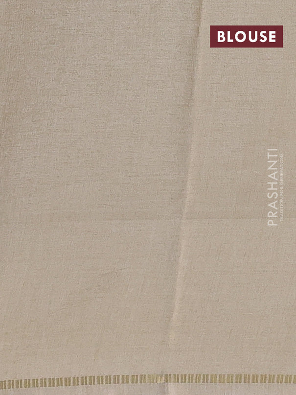 Semi tussar saree sandal with allover zari checked pattern and embroidery border