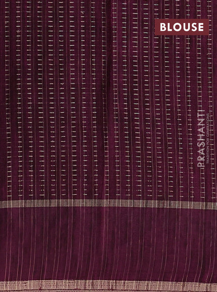 Semi tussar saree wine shade with zari weaves and embroidery border