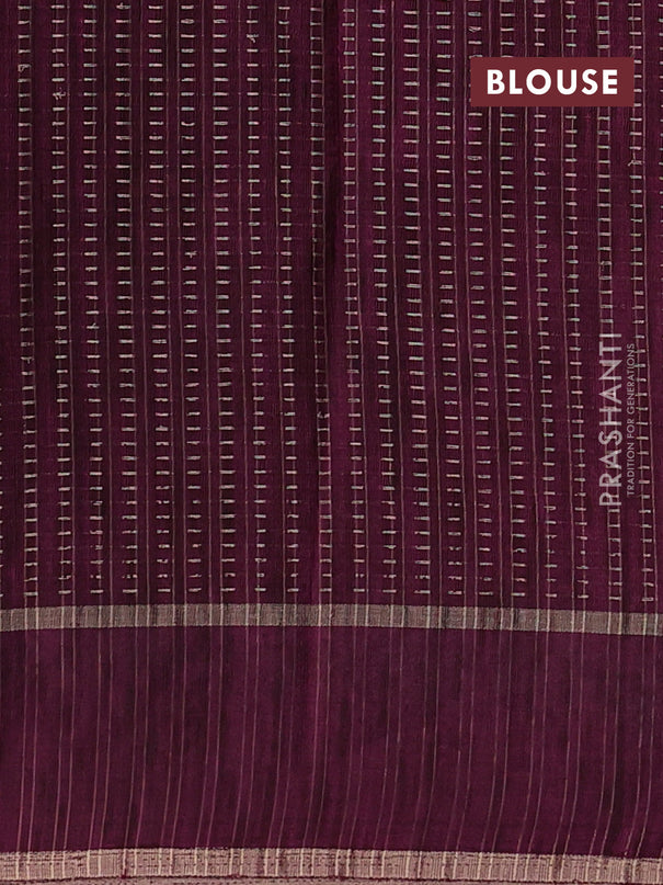 Semi tussar saree wine shade with zari weaves and embroidery border
