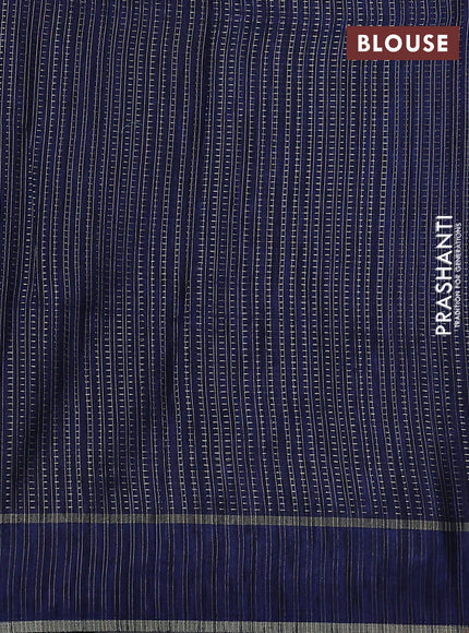 Semi tussar saree navy blue with zari weaves and embroidery border
