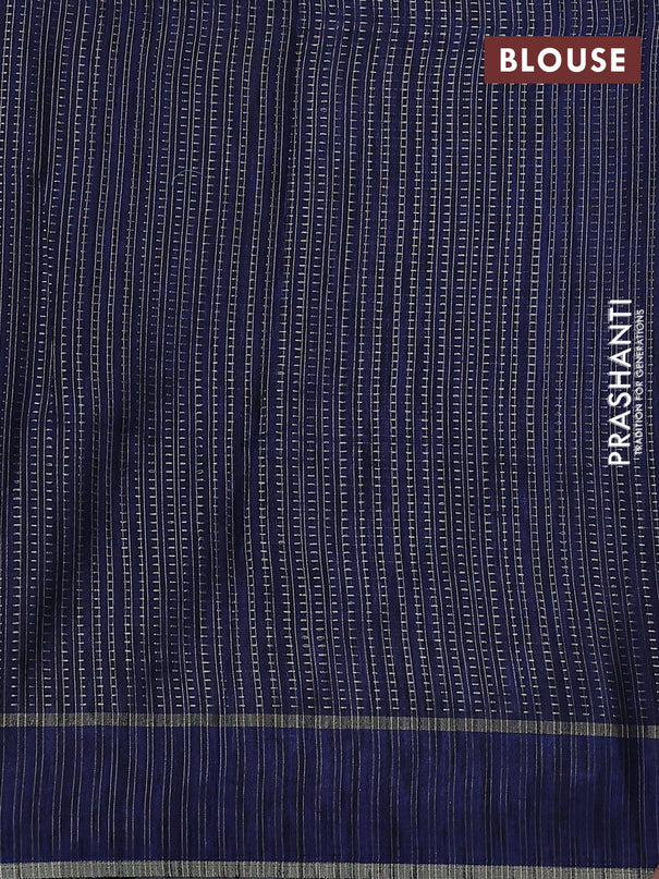 Semi tussar saree navy blue with zari weaves and embroidery border
