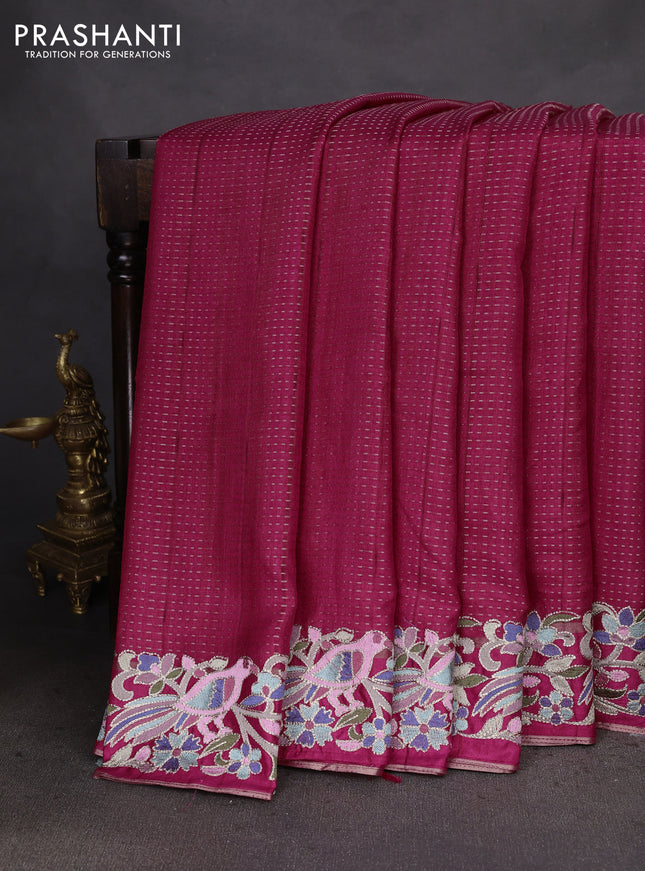 Semi tussar saree pink with zari weaves and embroidery border