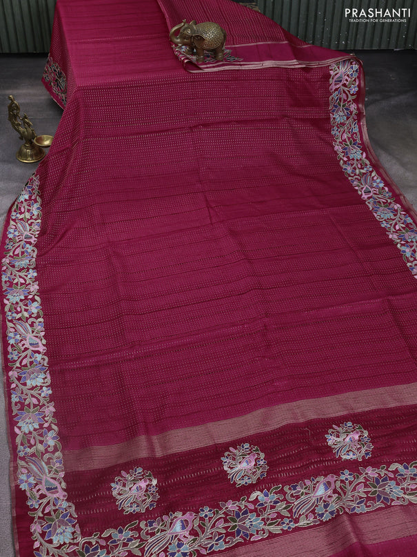 Semi tussar saree pink with zari weaves and embroidery border