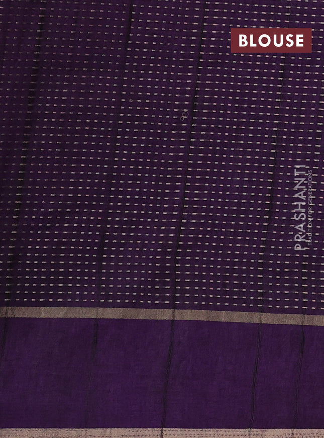 Semi tussar saree deep purple with zari weaves and embroidery border