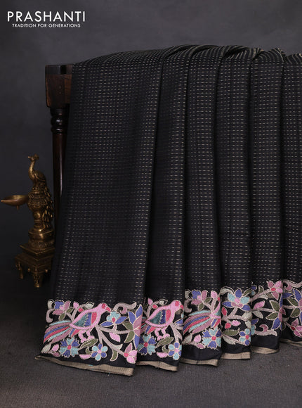 Semi tussar saree black with zari weaves and embroidery border