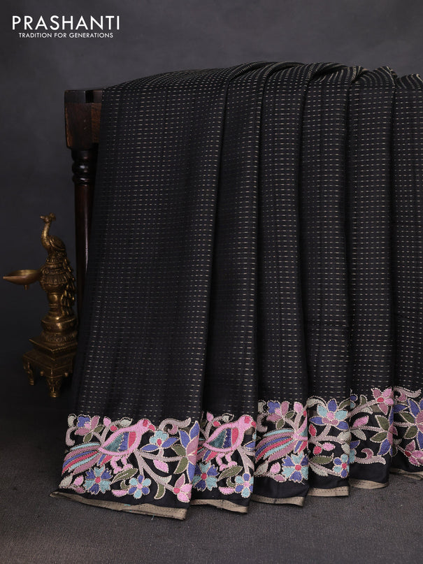 Semi tussar saree black with zari weaves and embroidery border
