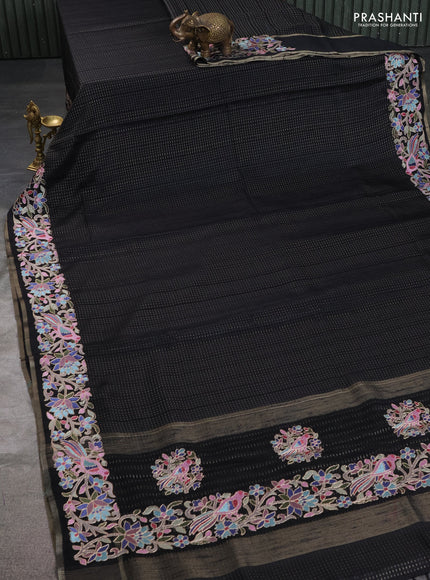 Semi tussar saree black with zari weaves and embroidery border