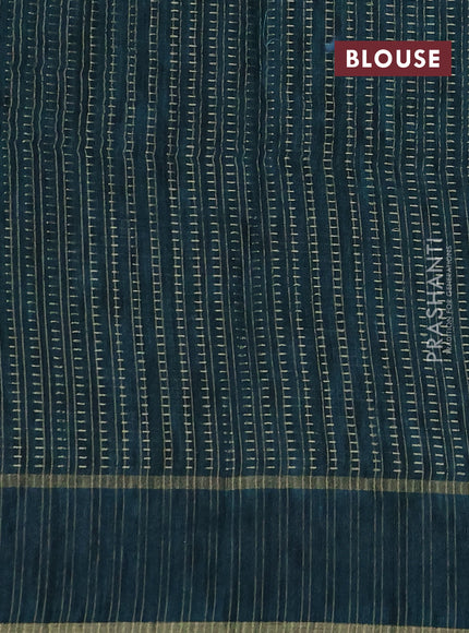 Semi tussar saree green with zari weaves and embroidery border