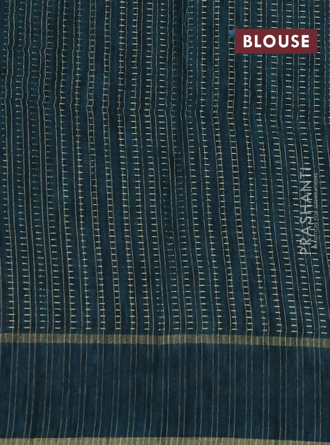 Semi tussar saree green with zari weaves and embroidery border