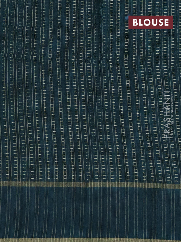 Semi tussar saree green with zari weaves and embroidery border