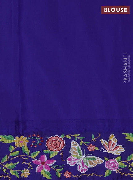 Pure gadwal silk saree mauve pink and blue with zari woven buttas and temple design convent embroidery border