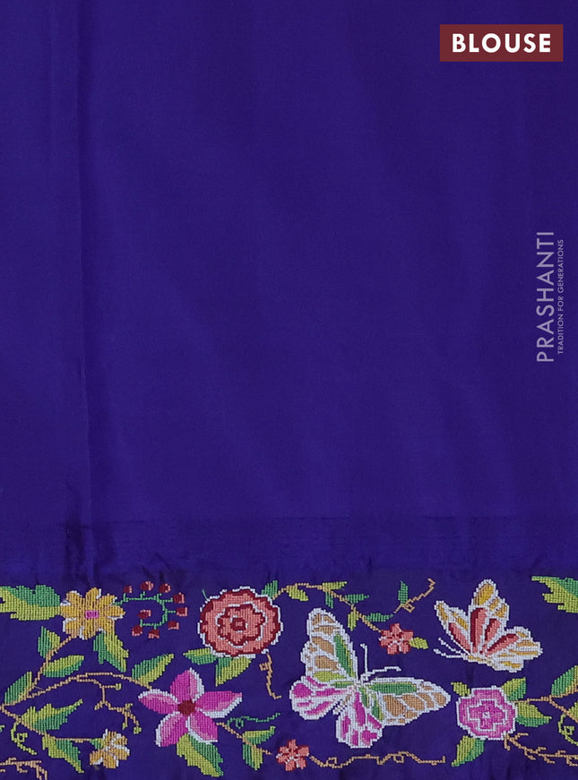 Pure gadwal silk saree mauve pink and blue with zari woven buttas and temple design convent embroidery border