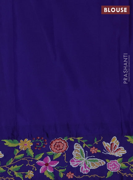 Pure gadwal silk saree mauve pink and dark blue with zari woven buttas and temple design convent embroidery border