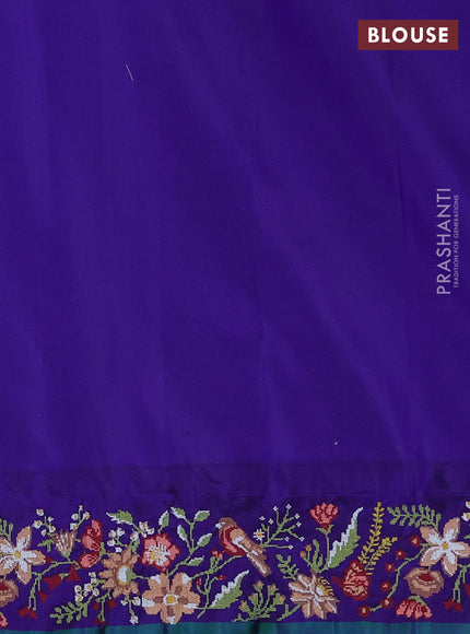 Pure gadwal silk saree pista green and blue with zari woven buttas and temple design convent embroidery border