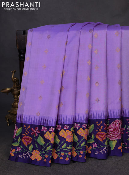 Pure gadwal silk saree lavender and navy blue with zari woven buttas and temple design convent embroidery border