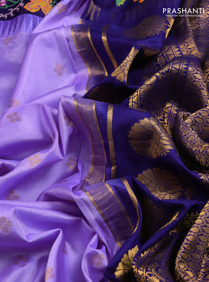 Pure gadwal silk saree lavender and navy blue with zari woven buttas and temple design convent embroidery border